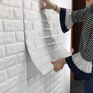 Tapet autoadeziv caramizi albe, 77 x 70 cm, spuma moale 3D