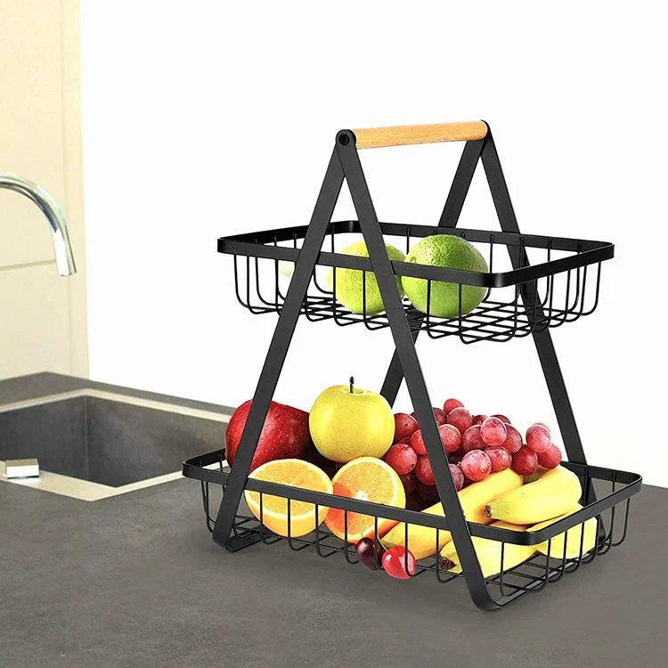 Cos metalic, organizator fructe, legume, 2 niveluri