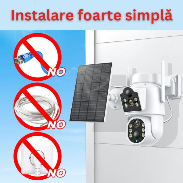 Camera de supraveghere solara exterior Jortan, 4K, duala, WIFI, viziune nocturna color, rezistenta la apa