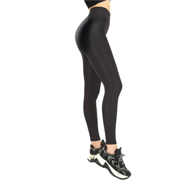 Colanti pentru femei slimfit, Lycra, textura lucioasa, Negru