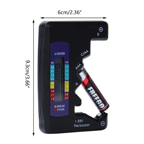 Verificator universal de baterii, tester de baterii pentru 7 baterii de tip C AA AAA DN 9V (6F22) si 1,55 V