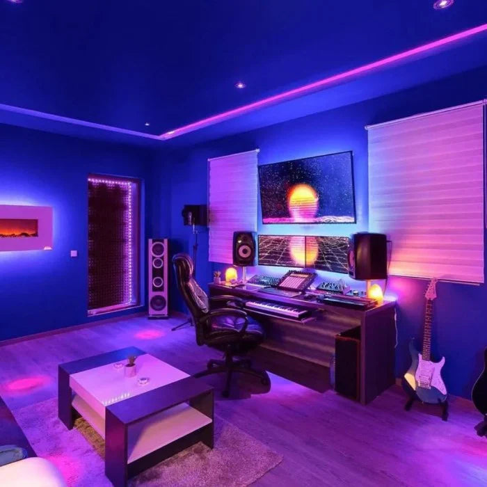 Banda led RGB 5 m pentru iluminare, cu banda adeziva si telecomanda