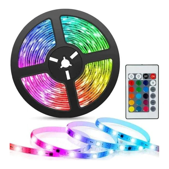Banda led RGB 5 m pentru iluminare, cu banda adeziva si telecomanda