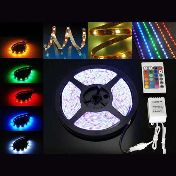 Banda led RGB 5 m pentru iluminare, cu banda adeziva si telecomanda