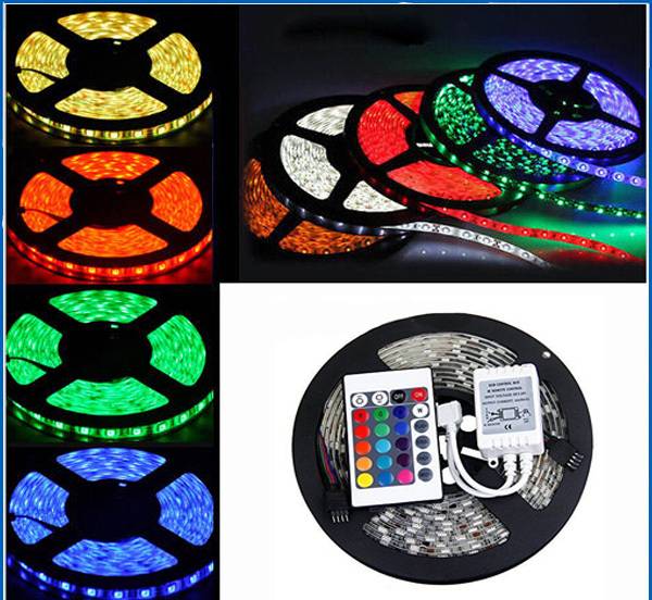 Banda led RGB 5 m pentru iluminare, cu banda adeziva si telecomanda