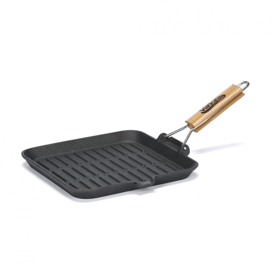 Tigaie Grill Fonta Pura Cu Maner Lemn Detasabil, 23x2 cm