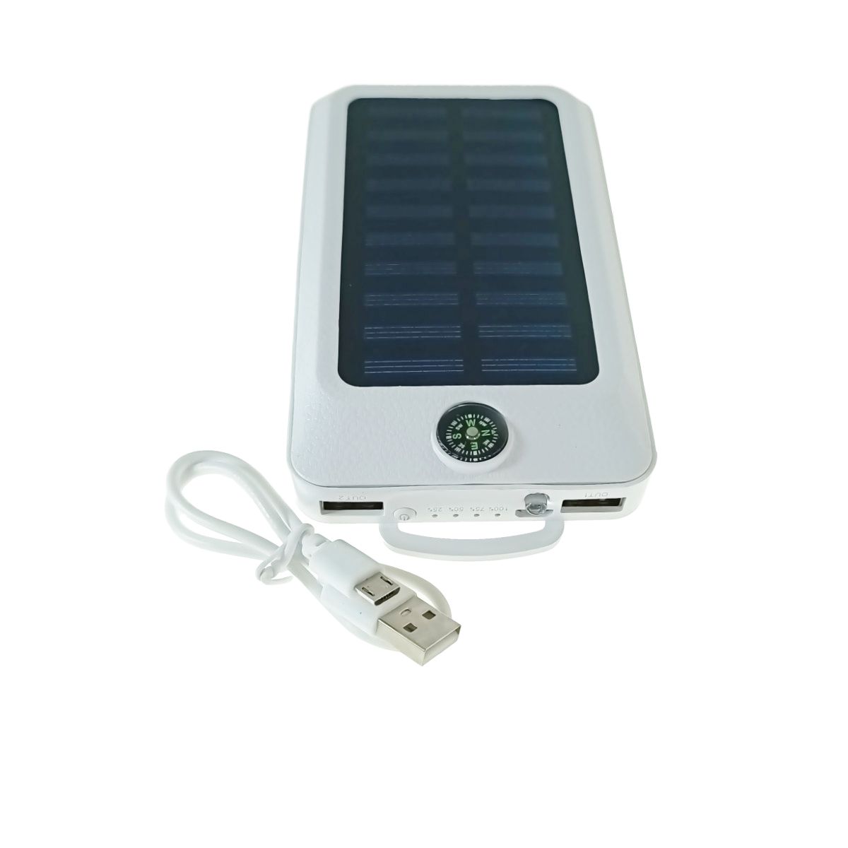 Acumulator extern tip powerbank cu incarcare solara, PB-16800-W, 16800mAh, 2xUSB, lanterna, busola, alb