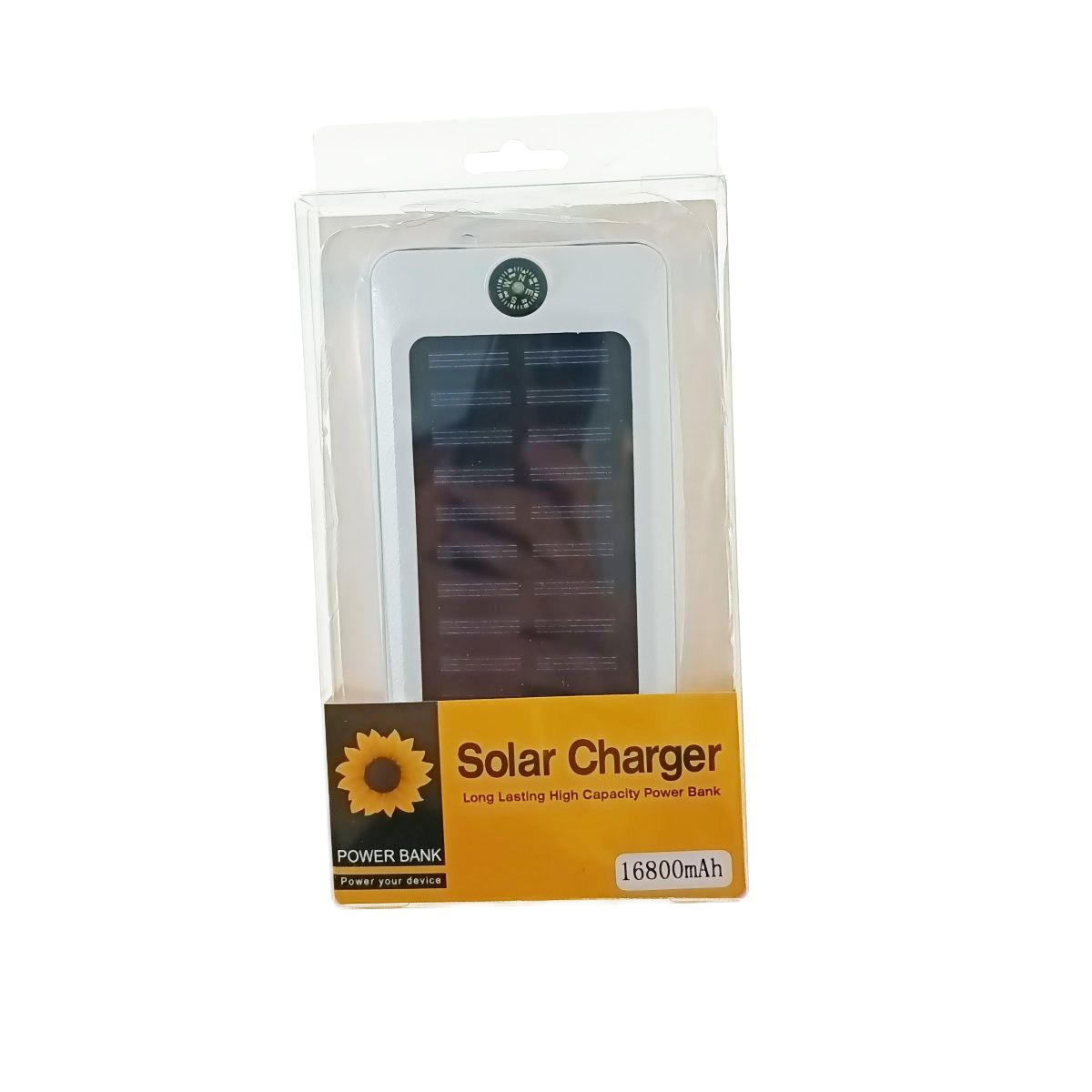 Acumulator extern tip powerbank cu incarcare solara, PB-16800-W, 16800mAh, 2xUSB, lanterna, busola, alb