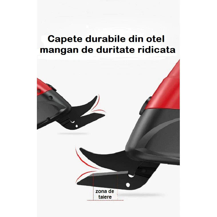 Foarfece electrice fără fir – multifuncționale, alimentate cu baterii, pentru țesături, carton și covoare, roșu
