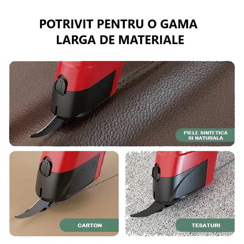 Foarfece electrice fără fir – multifuncționale, alimentate cu baterii, pentru țesături, carton și covoare, roșu