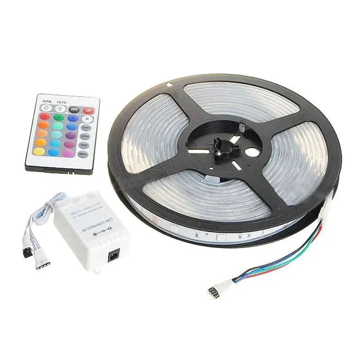 Banda led RGB 5 m pentru iluminare, cu banda adeziva si telecomanda