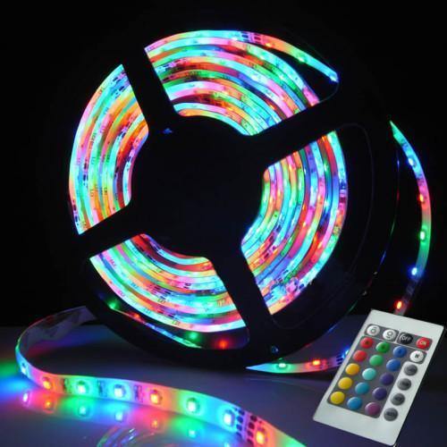 Banda led RGB 5 m pentru iluminare, cu banda adeziva si telecomanda
