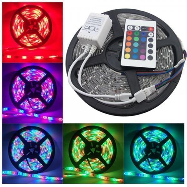 Banda led RGB 5 m pentru iluminare, cu banda adeziva si telecomanda