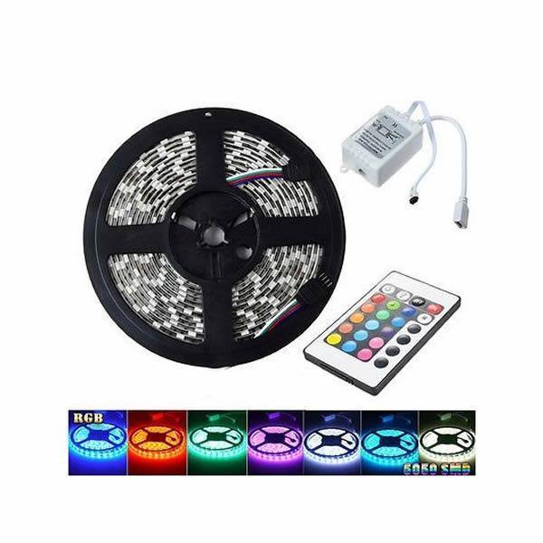 Banda led RGB 5 m pentru iluminare, cu banda adeziva si telecomanda