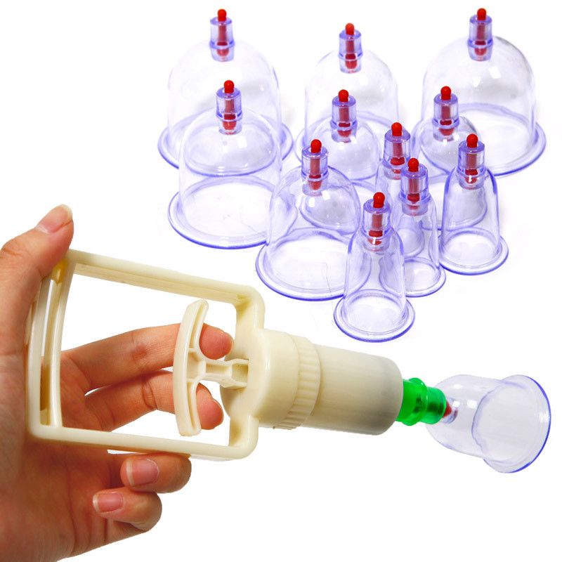 Ventuze de masaj anticelulitic si medicinal, cu aparat vacuum, set de 12