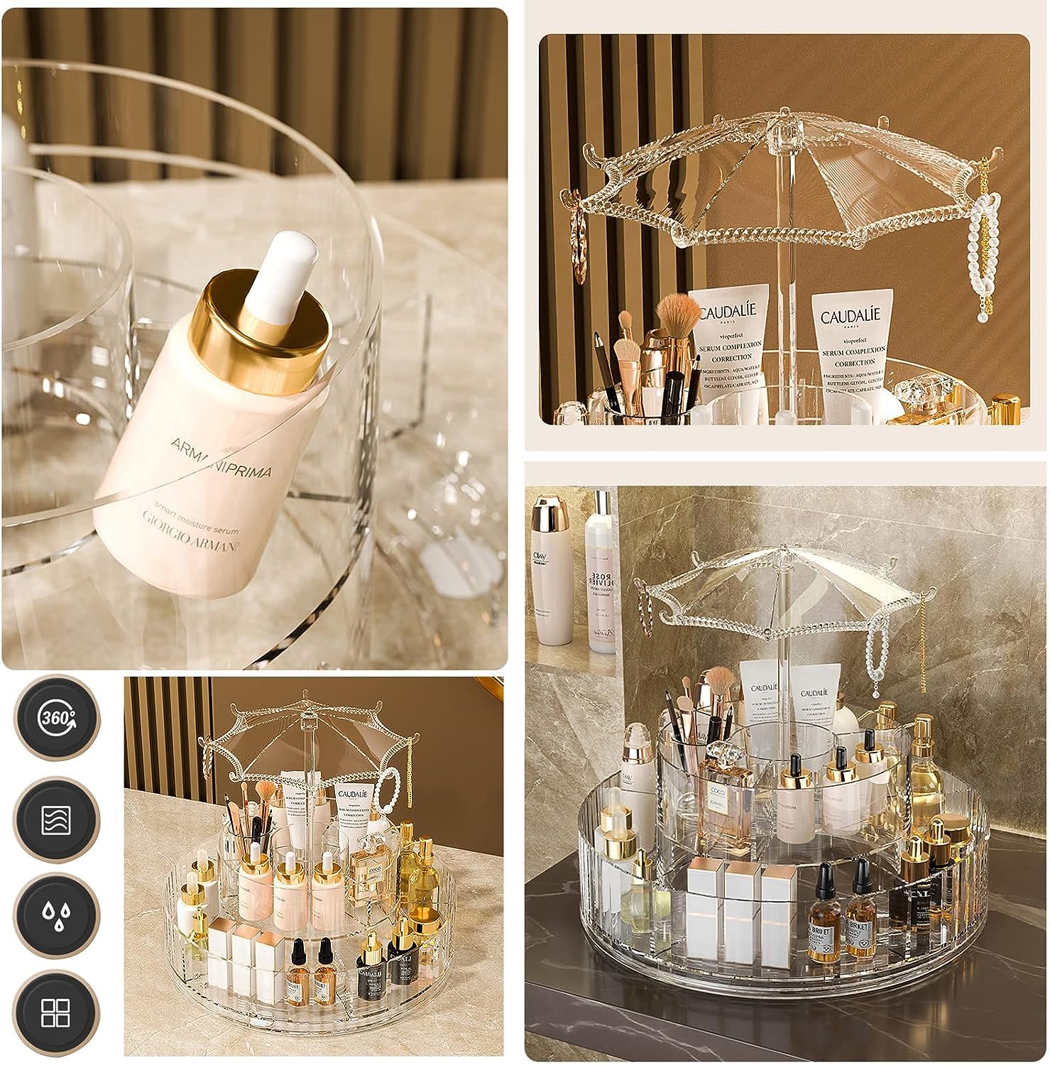 Organizator Cosmetice Rotativ 360° cu Design Elegant – Suport de Machiaj Multifunctional