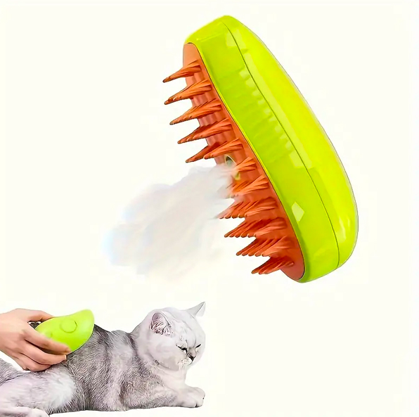 1+1 CADOU Perie de ingrijire si curatare blana, cu abur 3 in 1, pentru pisici, verde