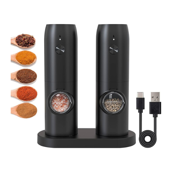 Set 2 Rasnite Electrice Pentru Sare Piper Sau Alte Condimente Inoxidabil Nivel Rasnire Ajustabil Incarcare USB Tyce-C