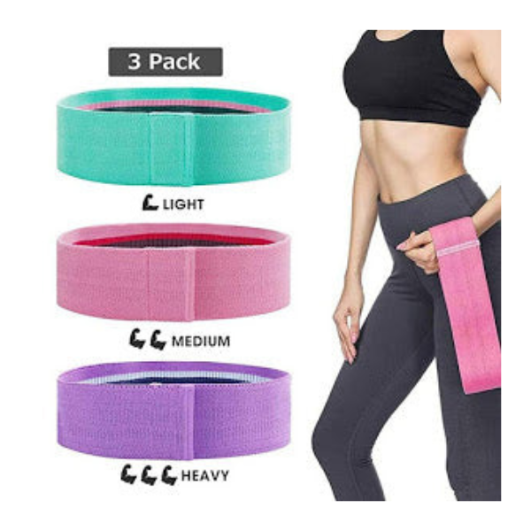 Set 3 benzi elastice din material, 3 niveluri de rezistenta, saculet inclus